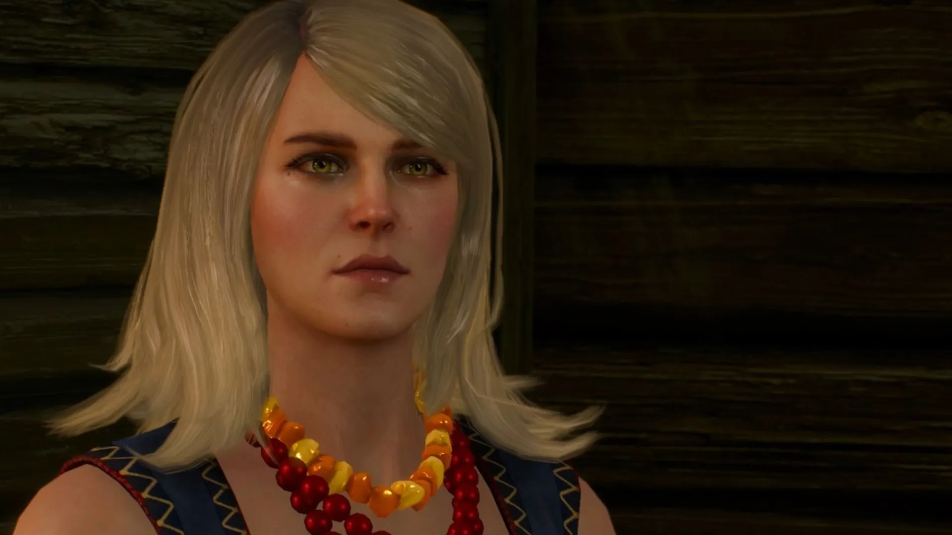 Pháp sư Keira Metz với ánh mắt sắc sảo và trang phục tinh tế trong The Witcher 3