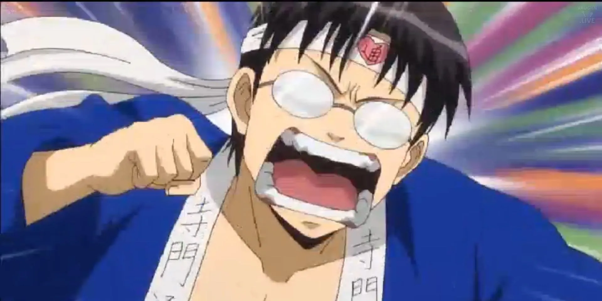 Shinpachi Shimura, thành viên Yorozuya trong Gintama, biểu cảm bối rối thường thấy khi làm người thẳng thắn