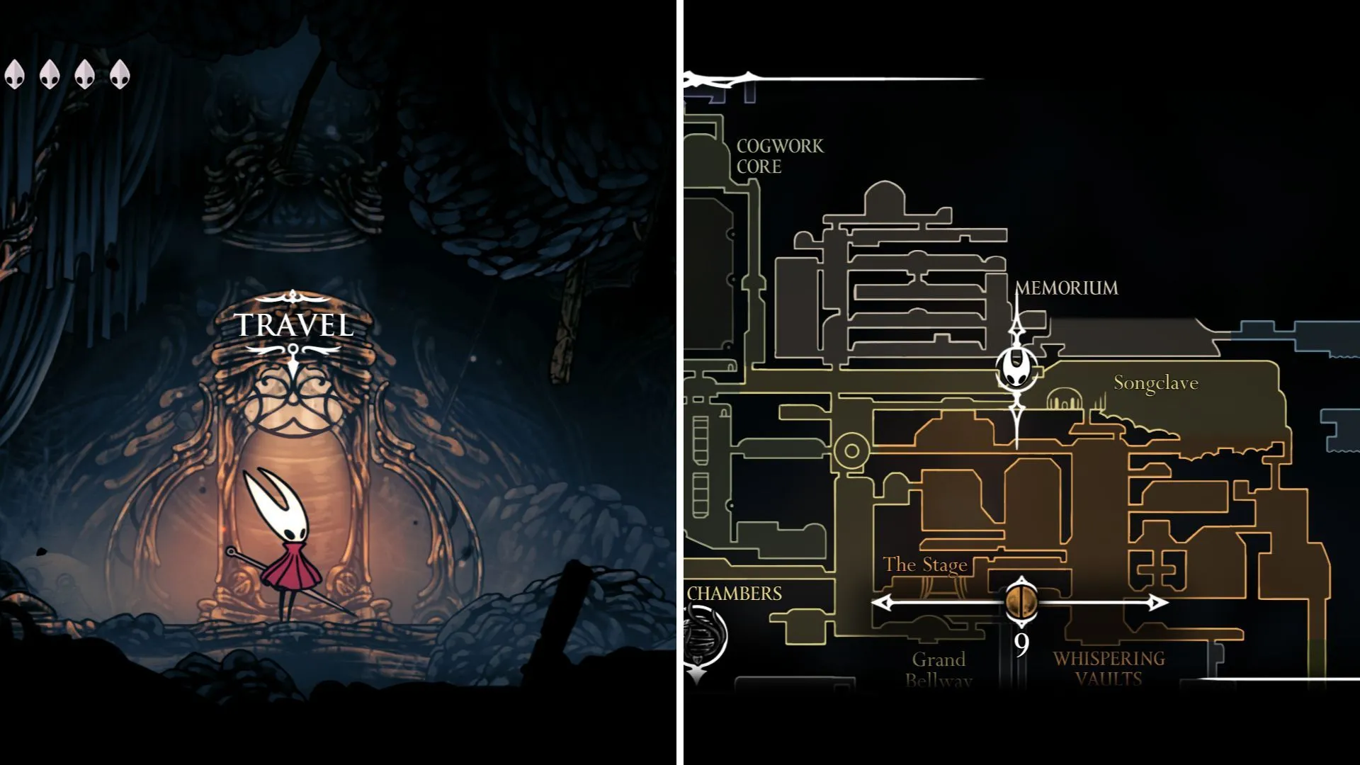 Trạm Ventrica First Shrine ở vị trí cao trên Songclave, trong Hollow Knight Silksong