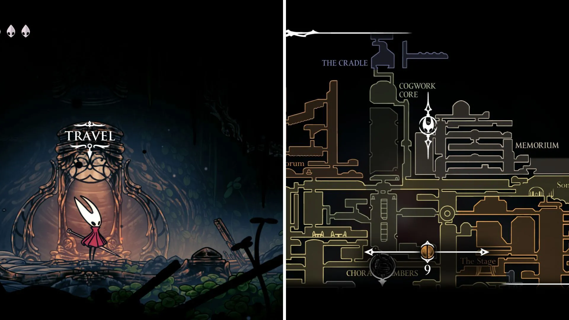 Trạm Ventrica ở khu vực Memorium trong Hollow Knight Silksong với kiến trúc cổ kính